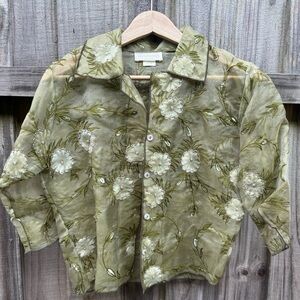 Huminska Green Floral Silk Blouse